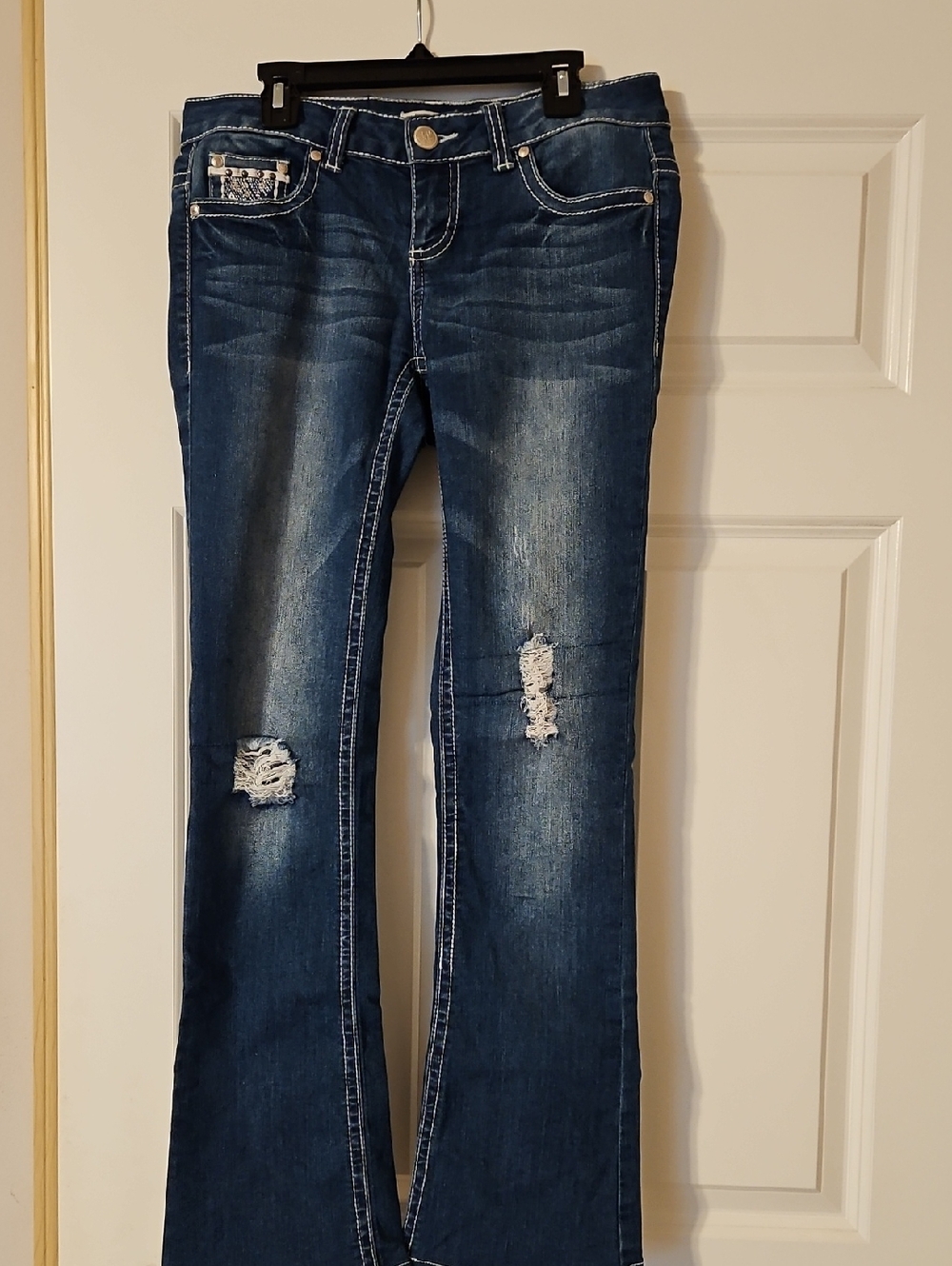 Soundgirl Indigo Distressed Flare Jeans